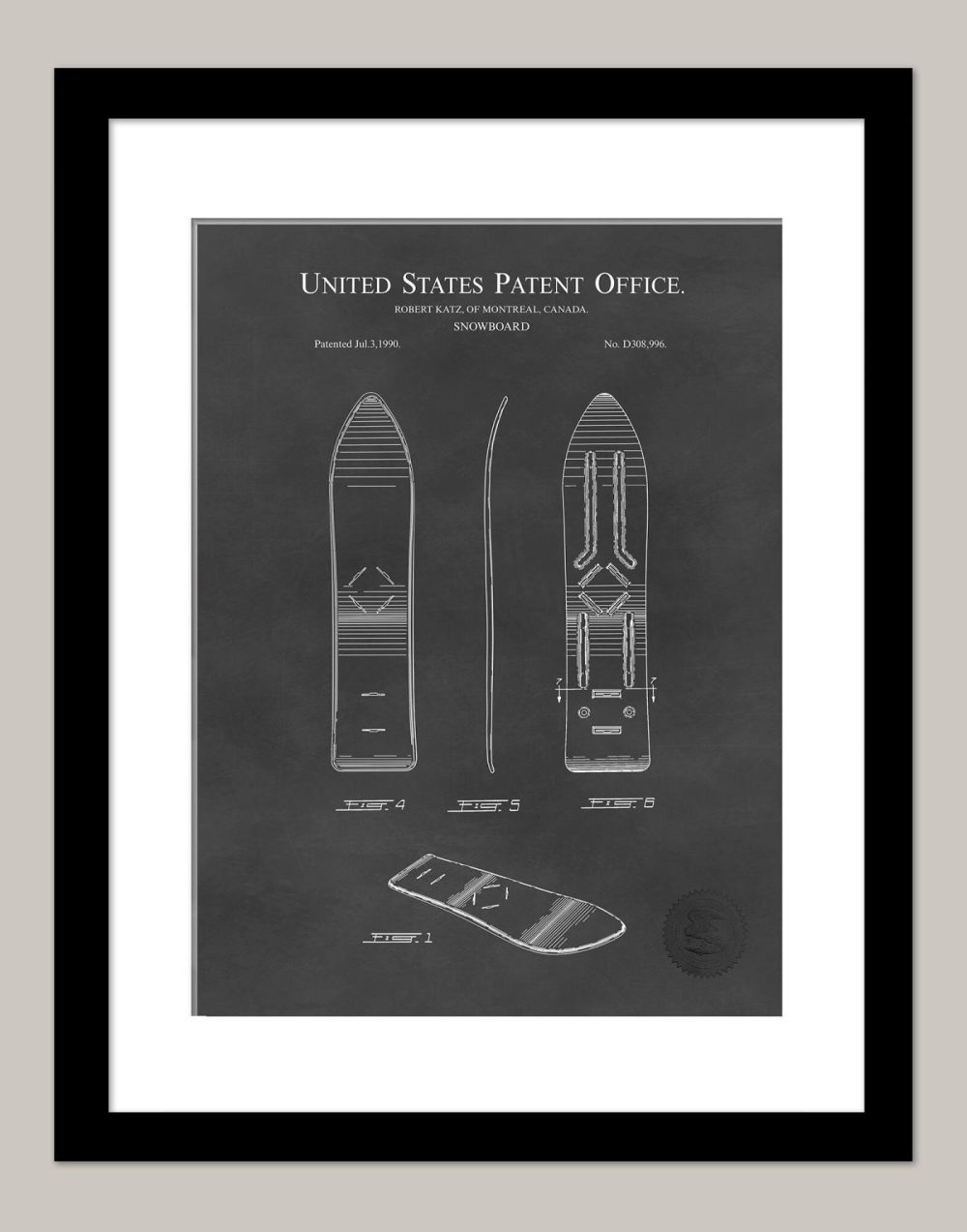 Sports | Snowboard Design | 1990 Patent Print Shop Antique