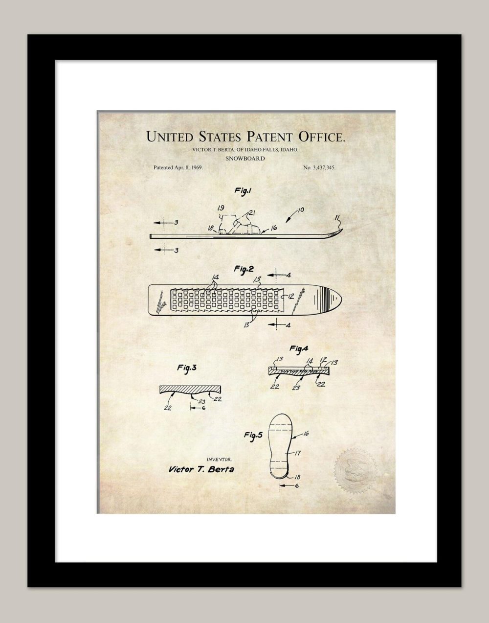 Sports | Snowboard Print | 1967 Patent Shop Antique