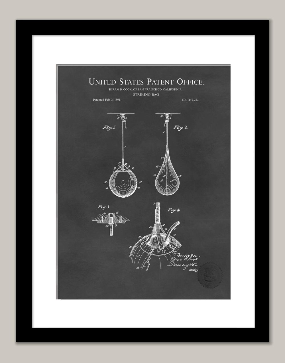 Sports | Striking Bag Design | 1891 Boxing Patent Shop Antique