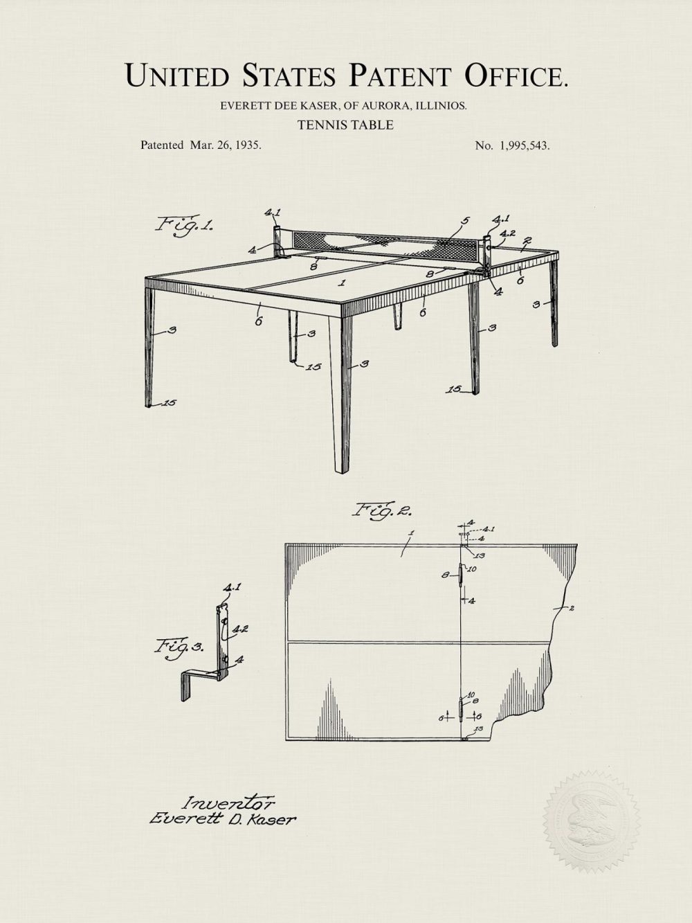 Sports | Table Tennis Design | 1933 Patent Print Shop Antique