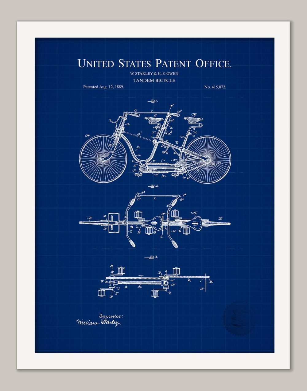 Sports | Tandem Bicycle Design | 1881 Patent Shop Antique