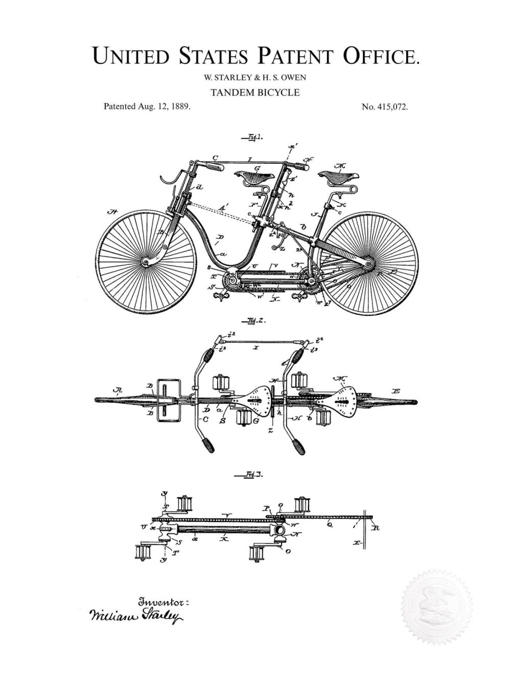 Sports | Tandem Bicycle Design | 1881 Patent Shop Antique