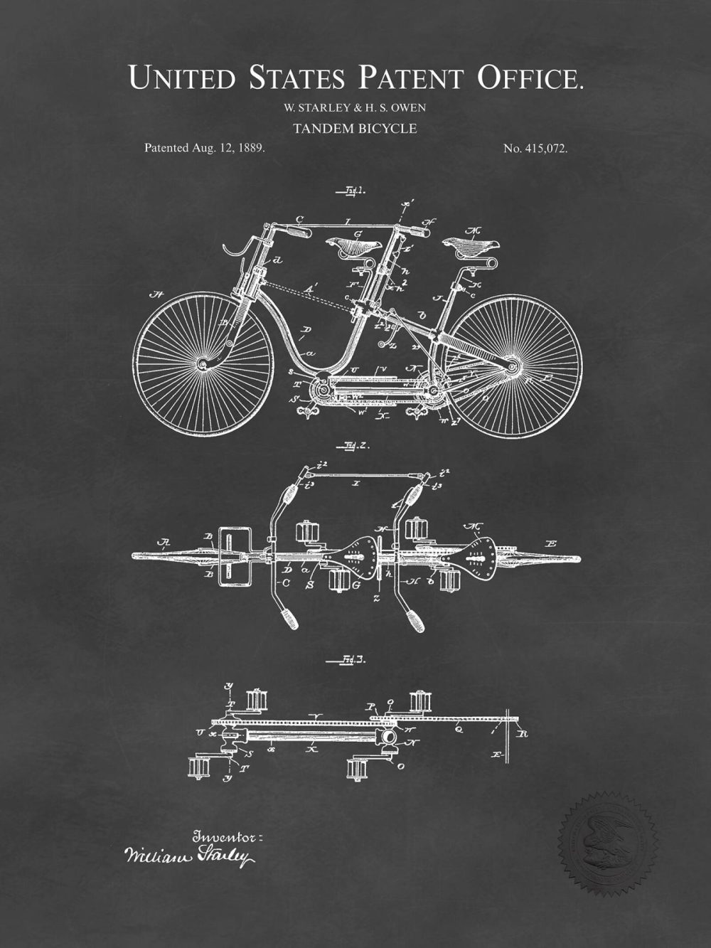 Sports | Tandem Bicycle Design | 1881 Patent Shop Antique