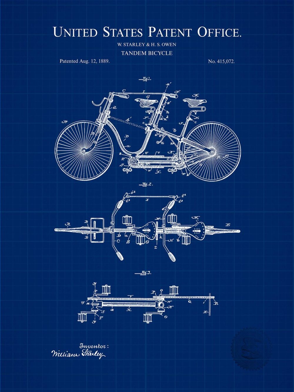 Sports | Tandem Bicycle Design | 1881 Patent Shop Antique