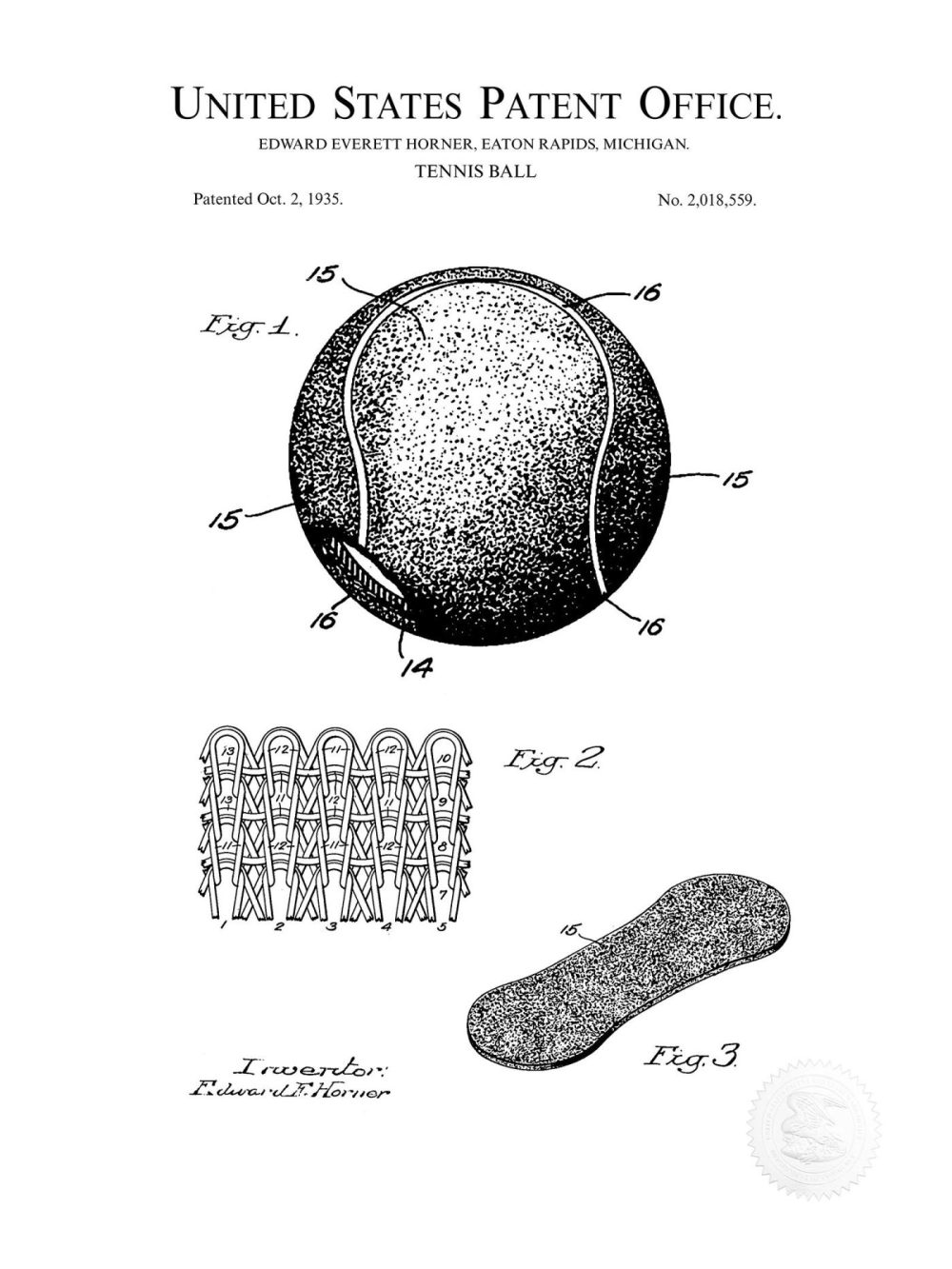 Sports | Tennis Ball Design | 1935 Patent Shop Antique