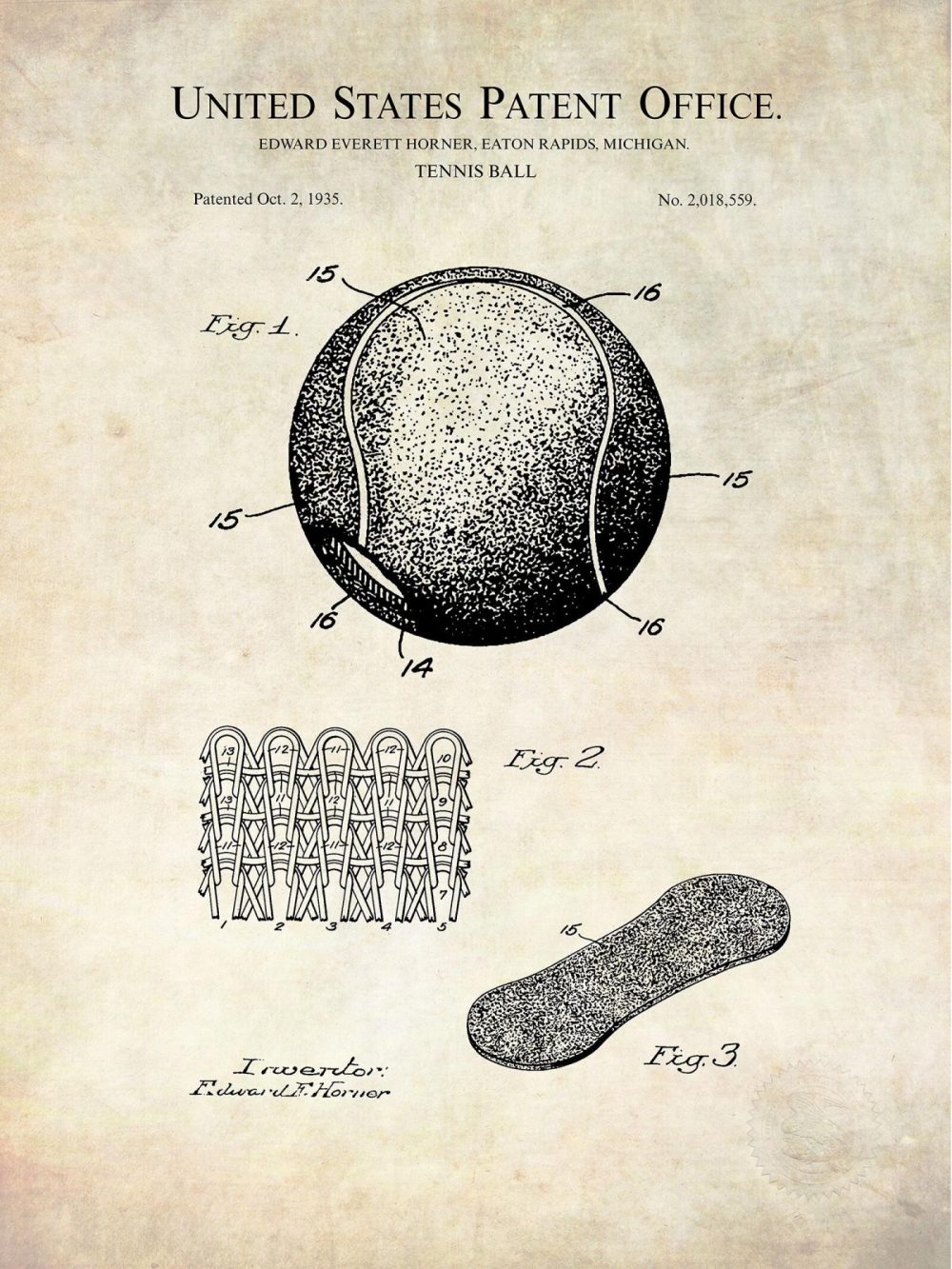 Sports | Tennis Ball Design | 1935 Patent Shop Antique