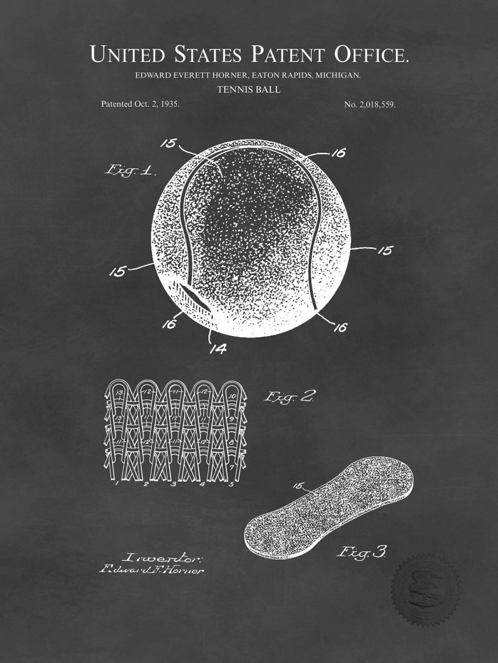 Sports | Tennis Ball Design | 1935 Patent Shop Antique