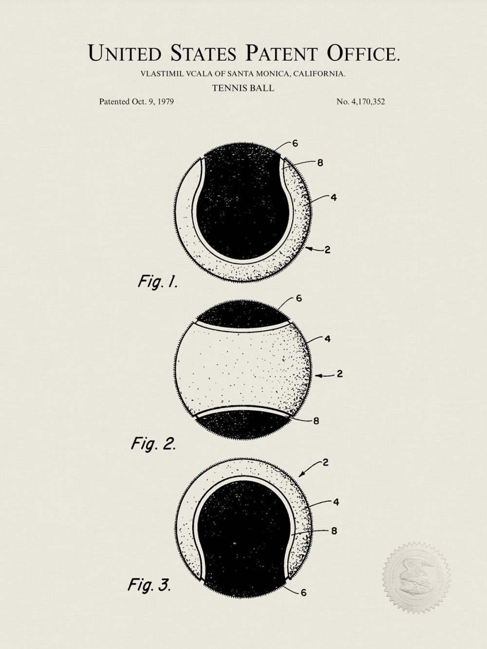 Sports | Tennis Ball Design | 1979 Patent Print Shop Antique