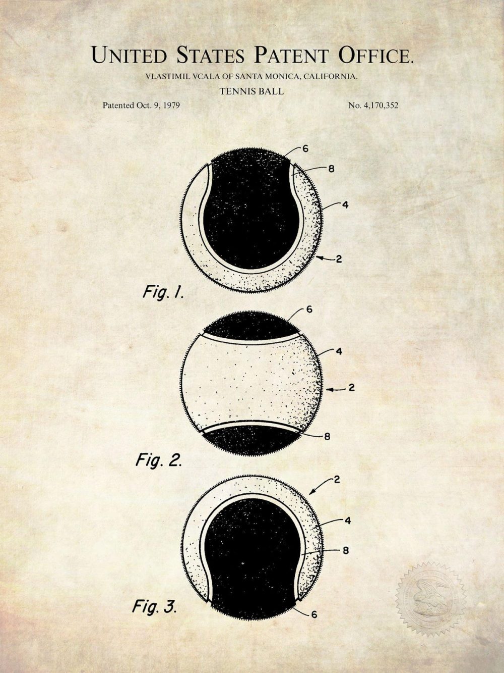 Sports | Tennis Ball Design | 1979 Patent Print Shop Antique