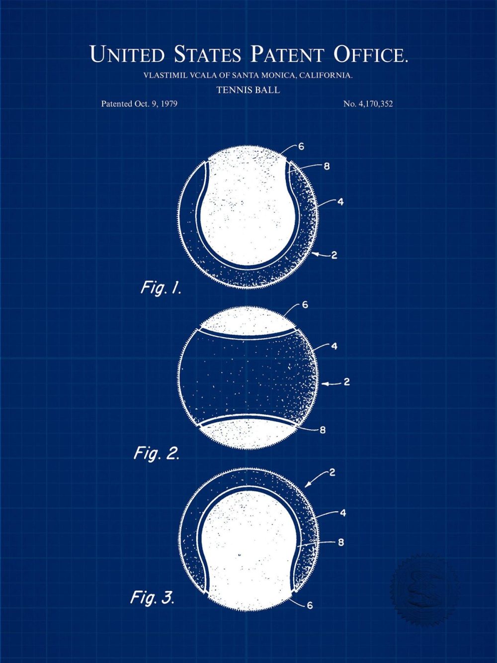 Sports | Tennis Ball Design | 1979 Patent Print Shop Antique