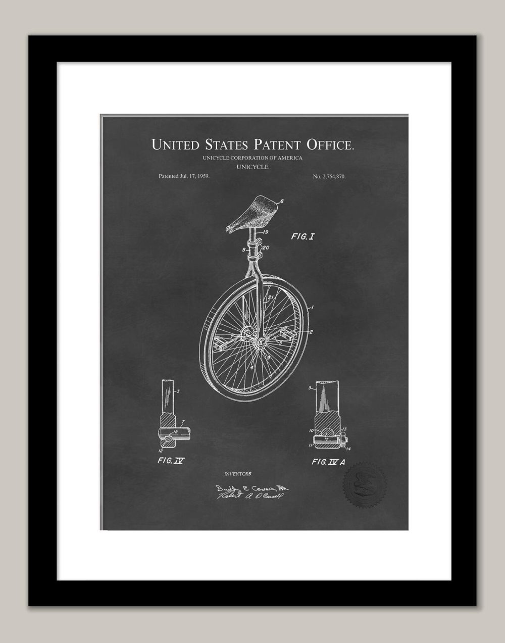 Sports | Unicycle Design | 1959 Patent Print Shop Antique