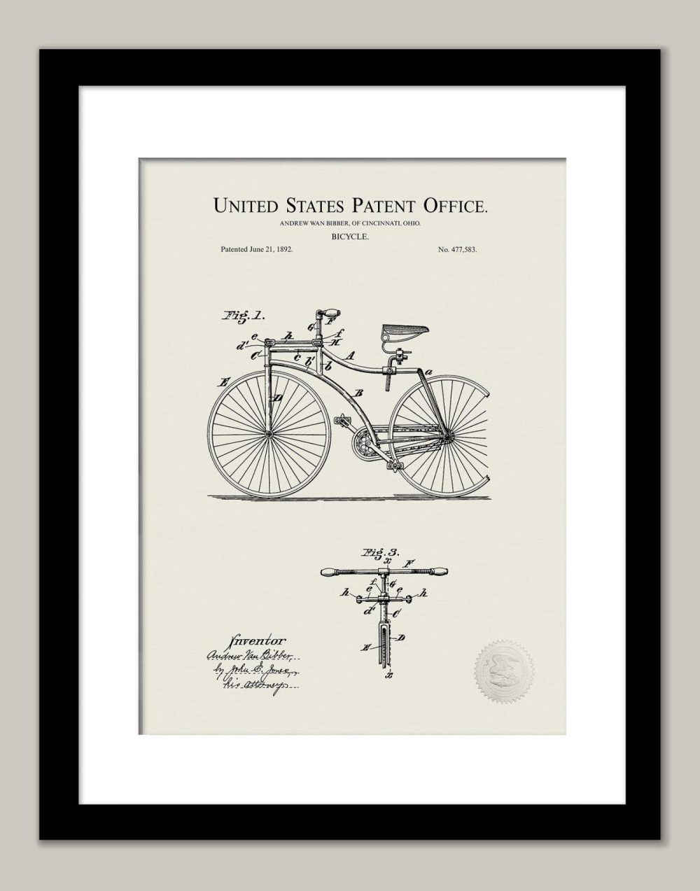 Sports | Vintage Bicycle Design | 1892 Patent Shop Antique