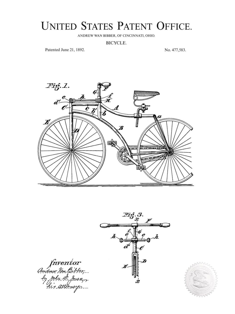 Sports | Vintage Bicycle Design | 1892 Patent Shop Antique