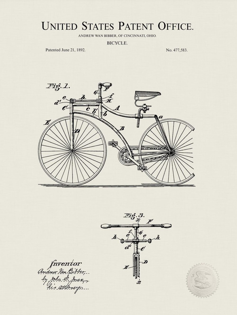 Sports | Vintage Bicycle Design | 1892 Patent Shop Antique