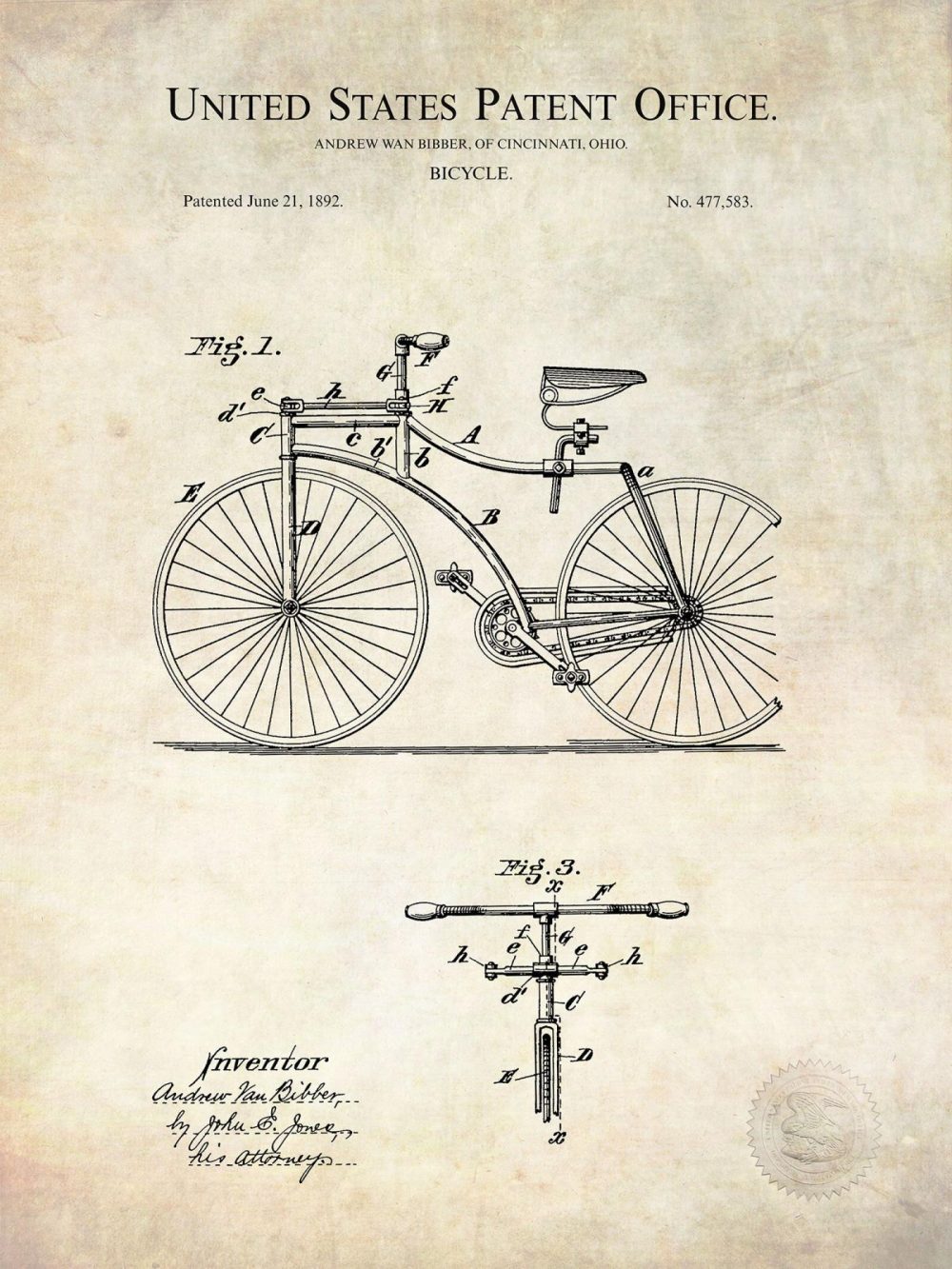 Sports | Vintage Bicycle Design | 1892 Patent Shop Antique