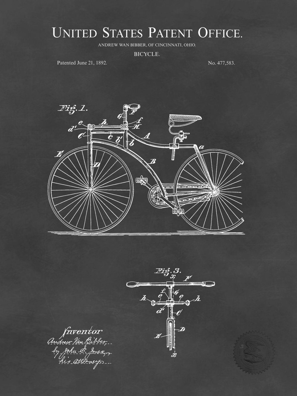 Sports | Vintage Bicycle Design | 1892 Patent Shop Antique