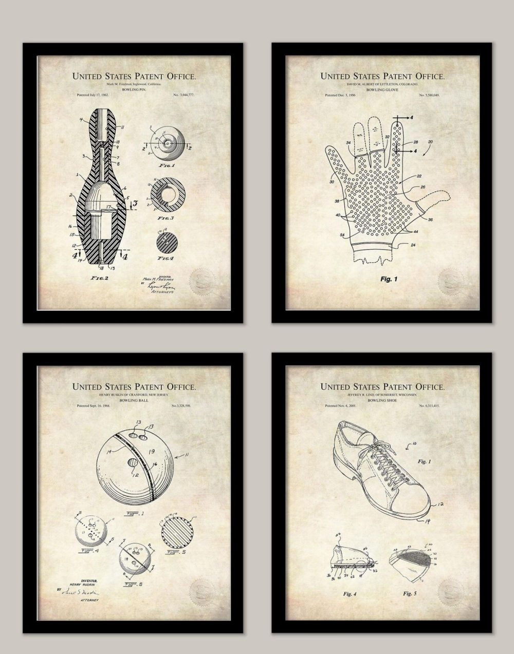 Sports | Vintage Bowling Gear Patents Shop Antique