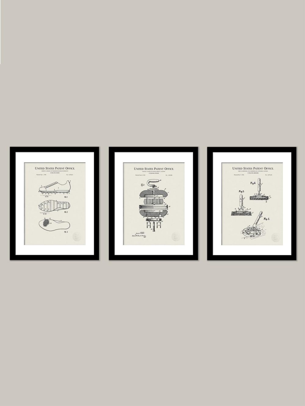 Sports | Vintage Curling Prints | 3 Patent Set Shop Antique