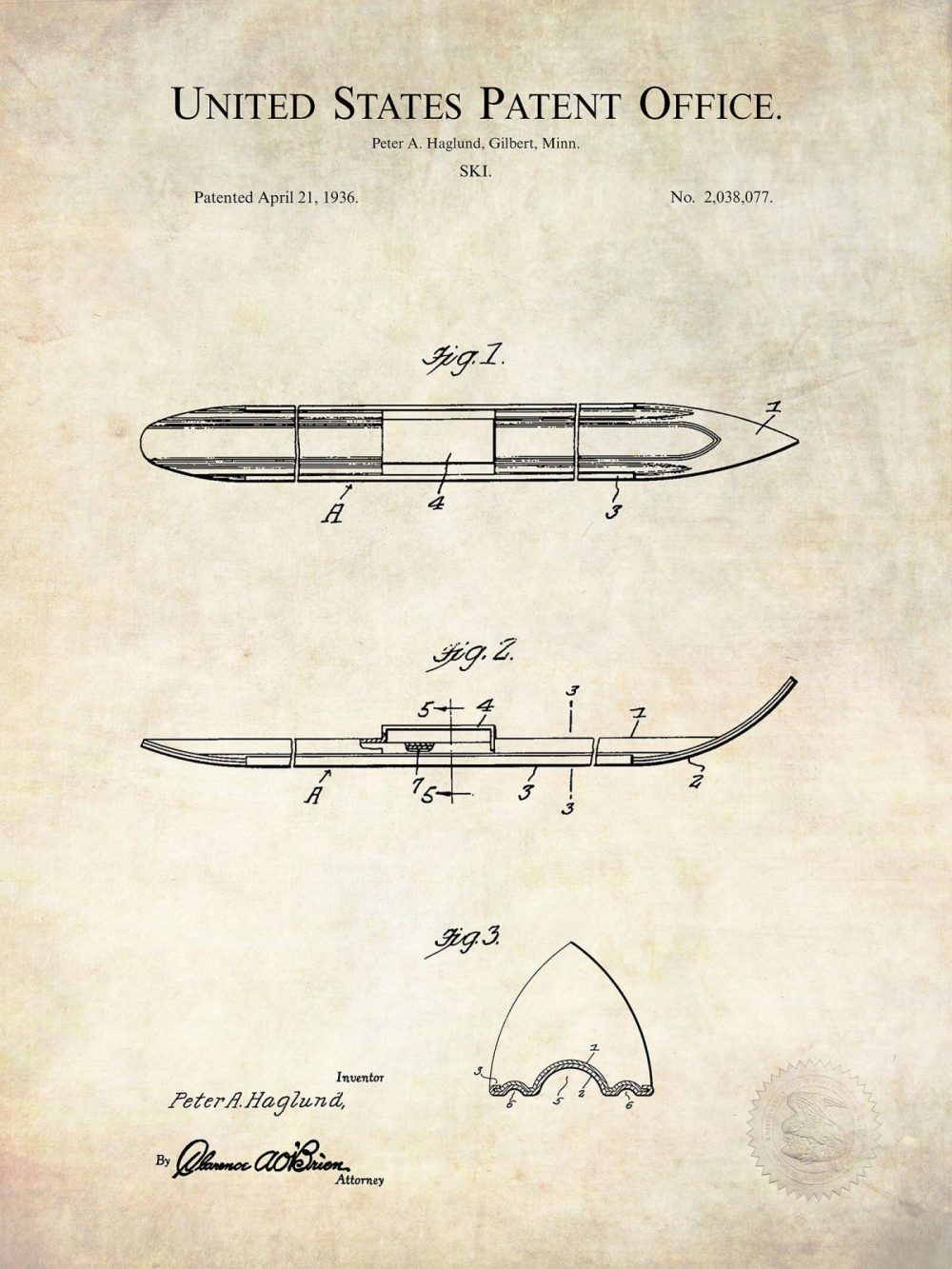 Sports | Vintage Skiing | Patent Print Collection Shop Antique