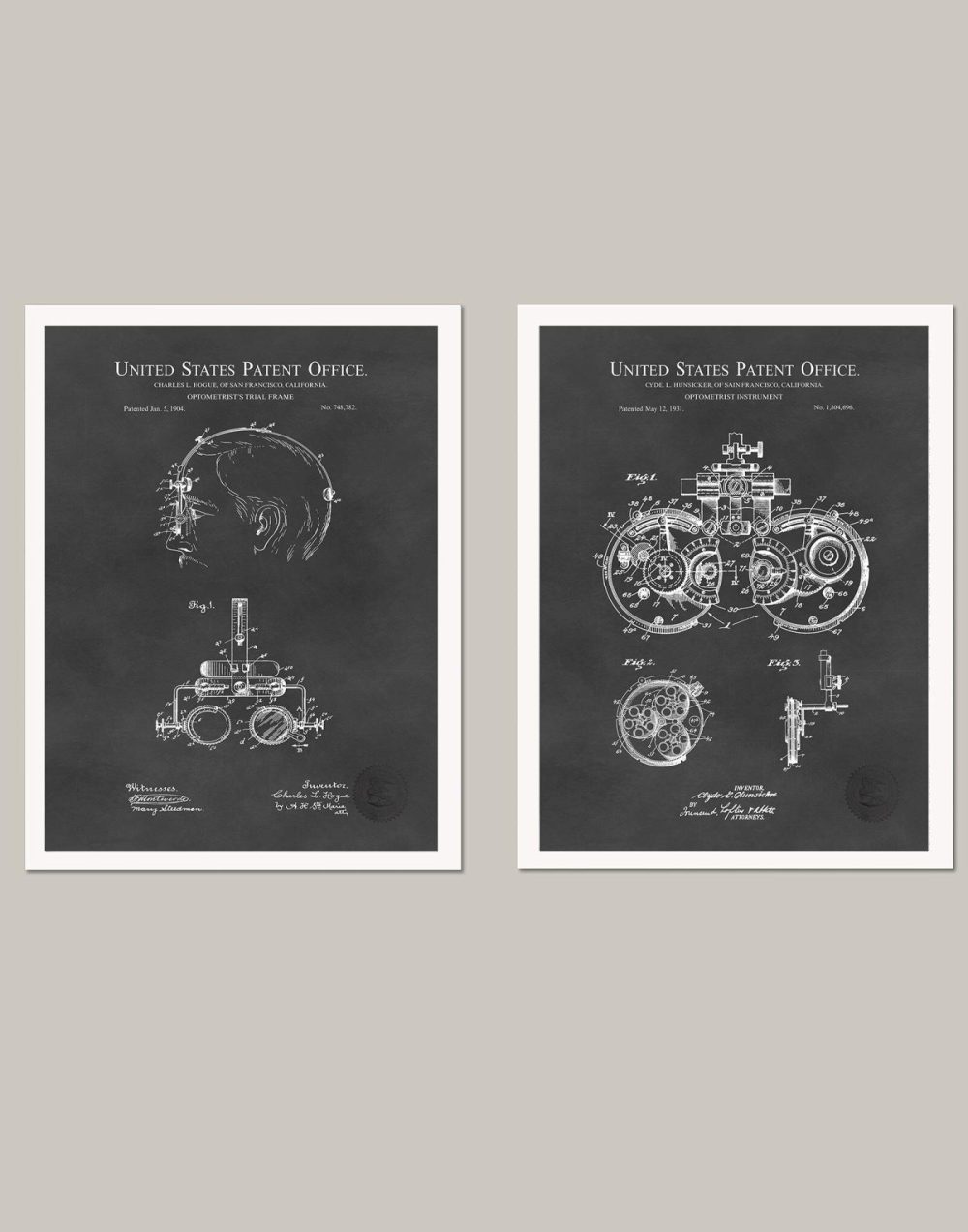 Work / School / Office | Antique Optometrist Patent Print Set Shop Antique