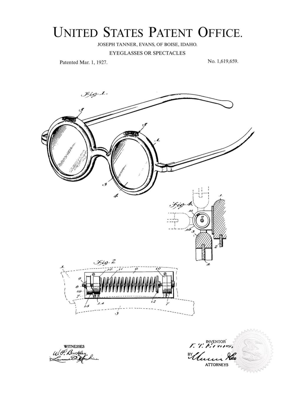 Work / School / Office | Eyeglasses Design | 1927 Patent Shop Antique