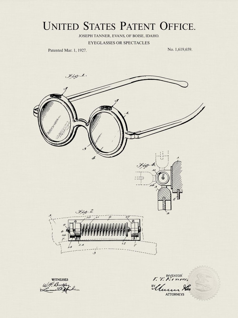 Work / School / Office | Eyeglasses Design | 1927 Patent Shop Antique