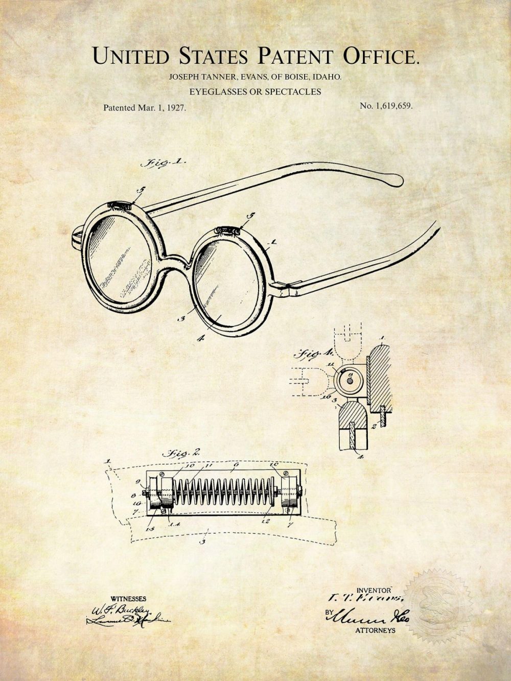 Work / School / Office | Eyeglasses Design | 1927 Patent Shop Antique