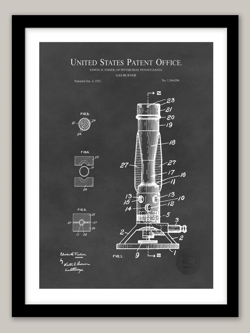 Work / School / Office | Gas Burner Design | 1921 Laboratory Patent Shop Antique