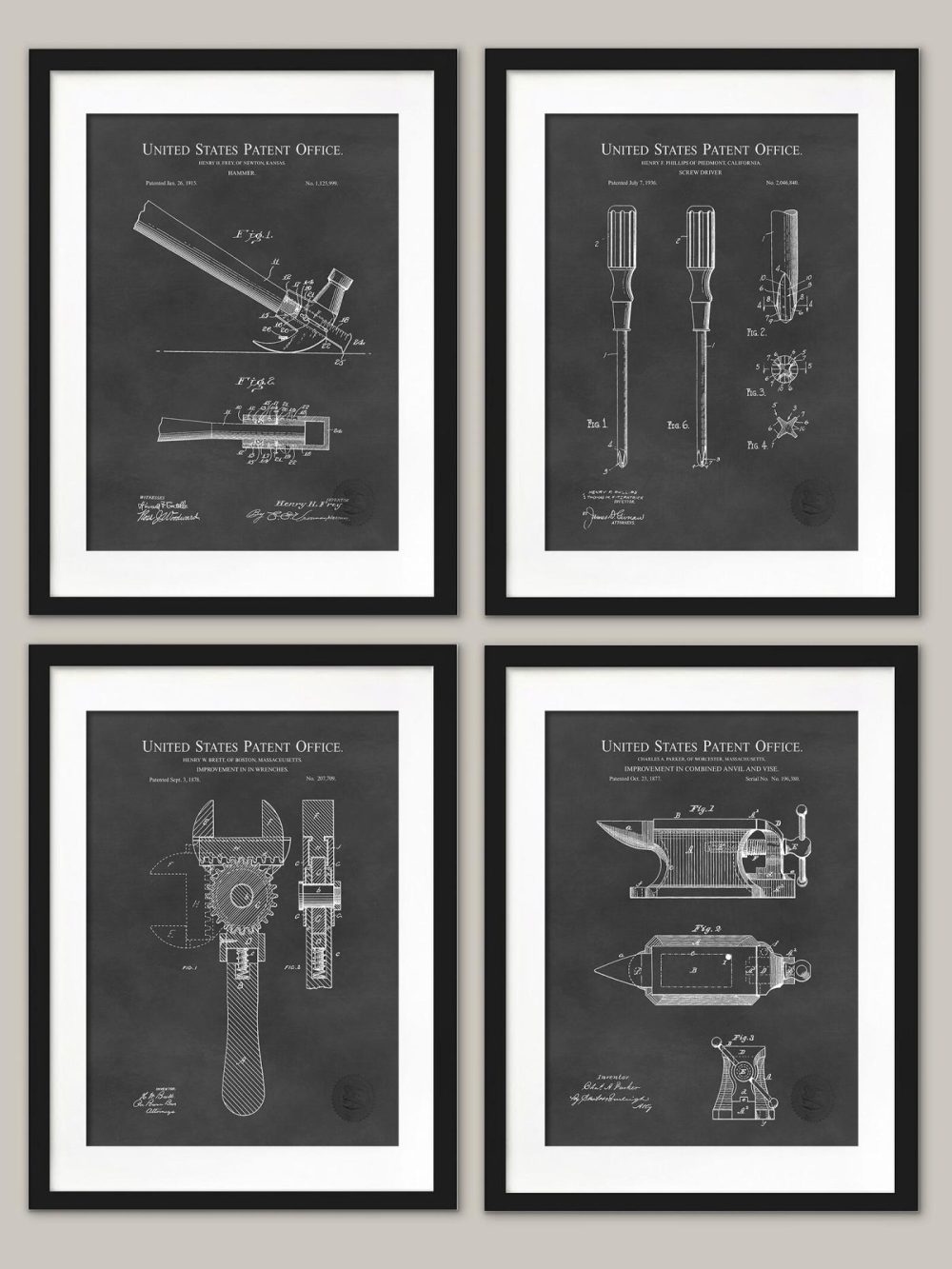 Work / School / Office | Vintage Hand Tools Patent | 4 Classic Prints Shop Antique