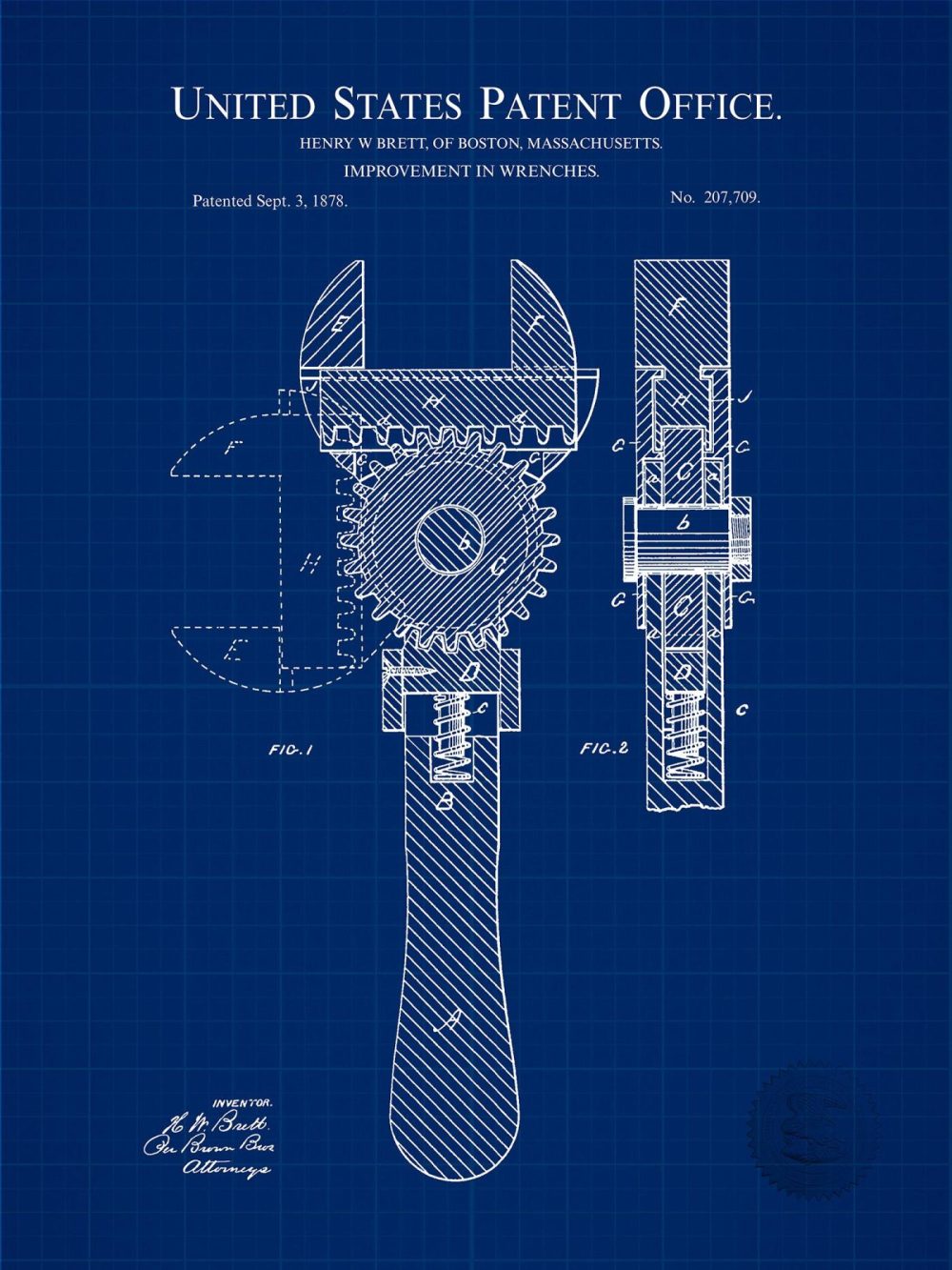 Work / School / Office | Wrench Design | 1878 Patent | Workshop Decor Shop Antique