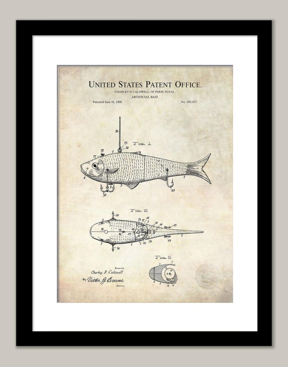 Sports | Artificial Bait Design | 1908 Patent Shop Antique