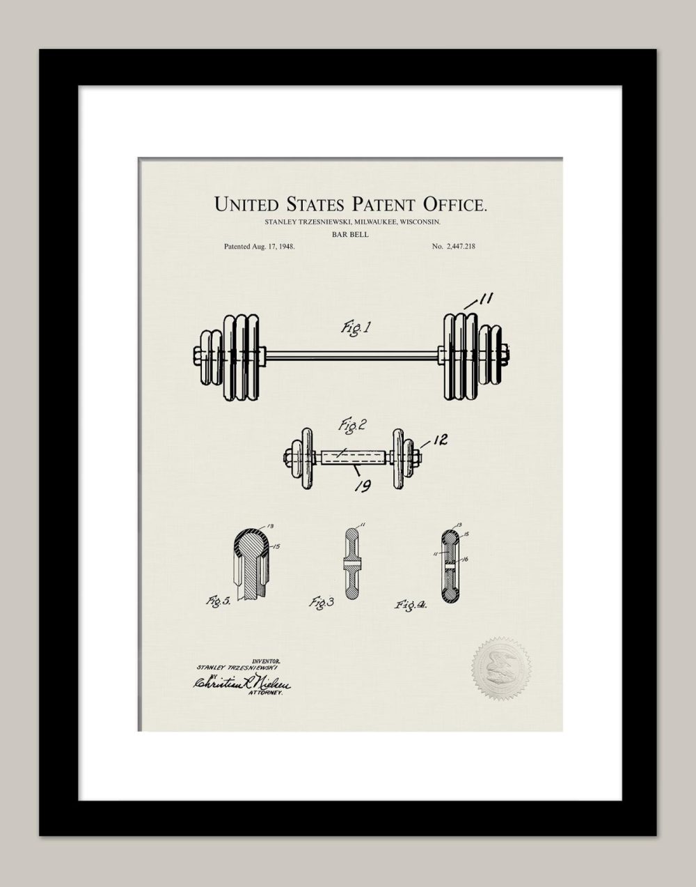 Sports | Barbell Design | 1948 Patent Shop Antique