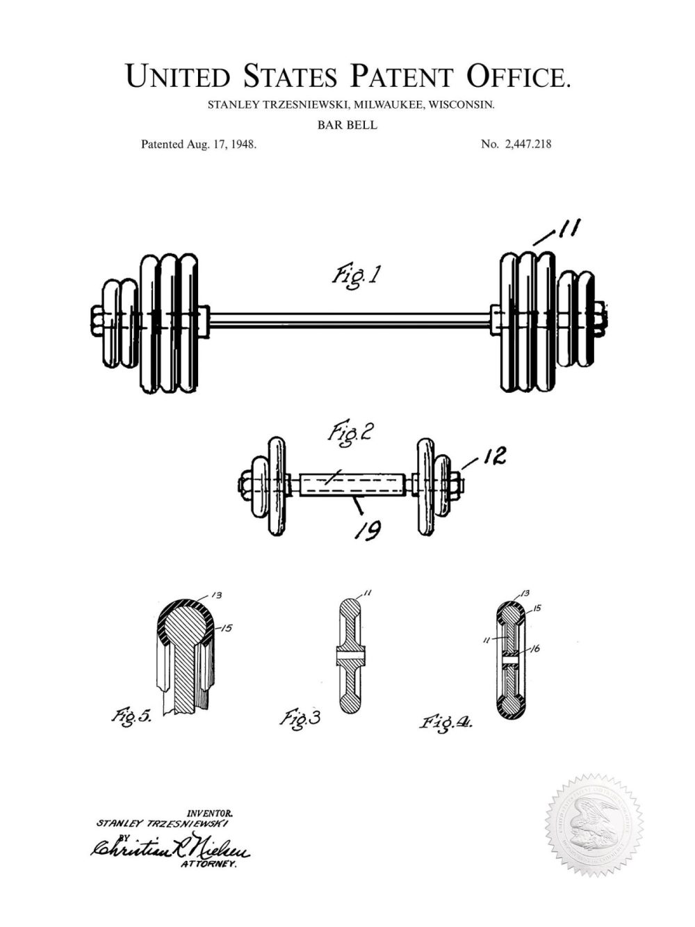 Sports | Barbell Design | 1948 Patent Shop Antique