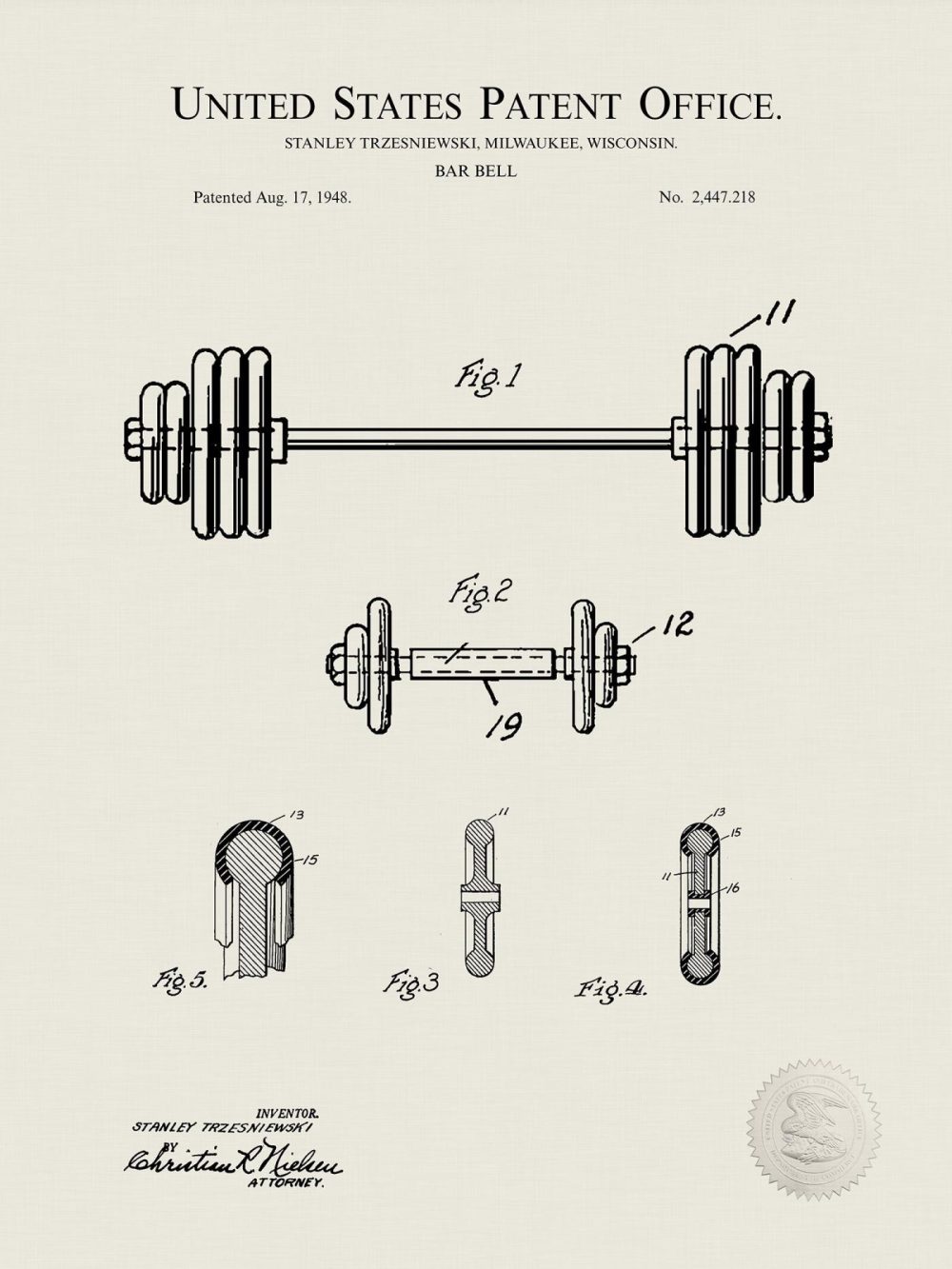 Sports | Barbell Design | 1948 Patent Shop Antique