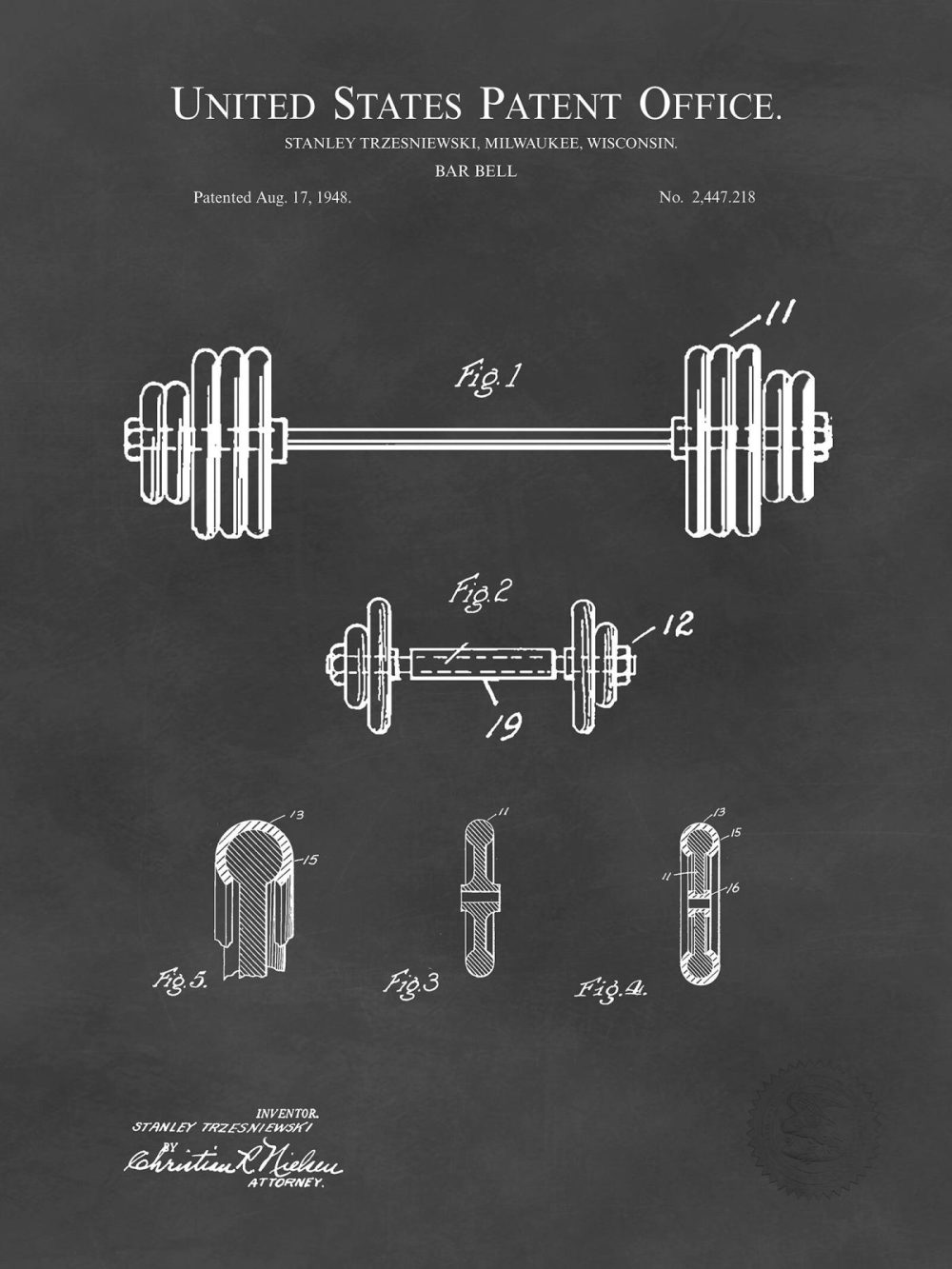 Sports | Barbell Design | 1948 Patent Shop Antique