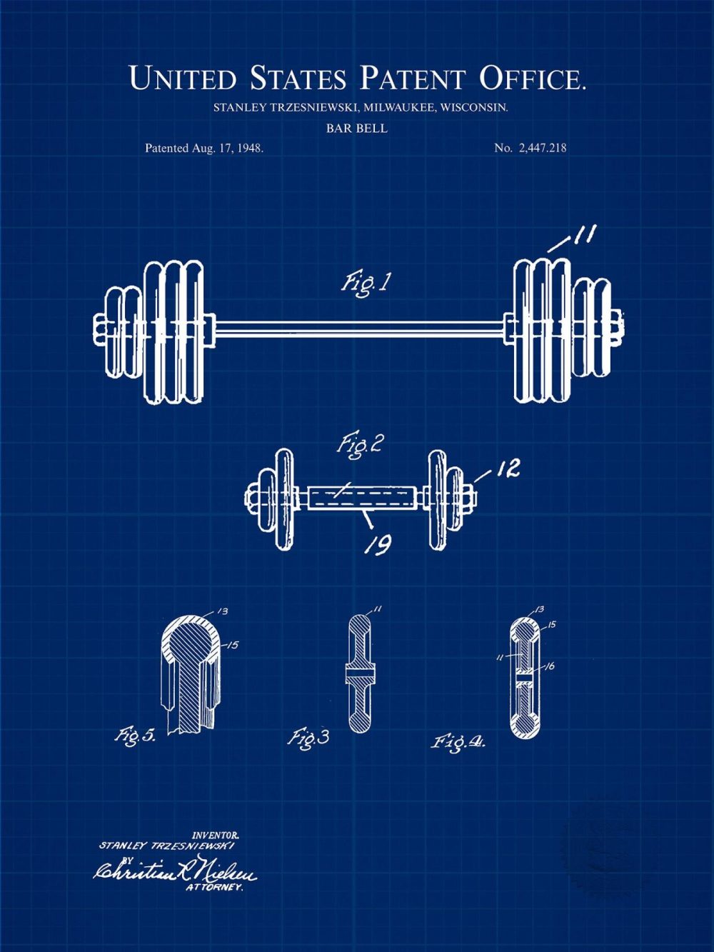 Sports | Barbell Design | 1948 Patent Shop Antique