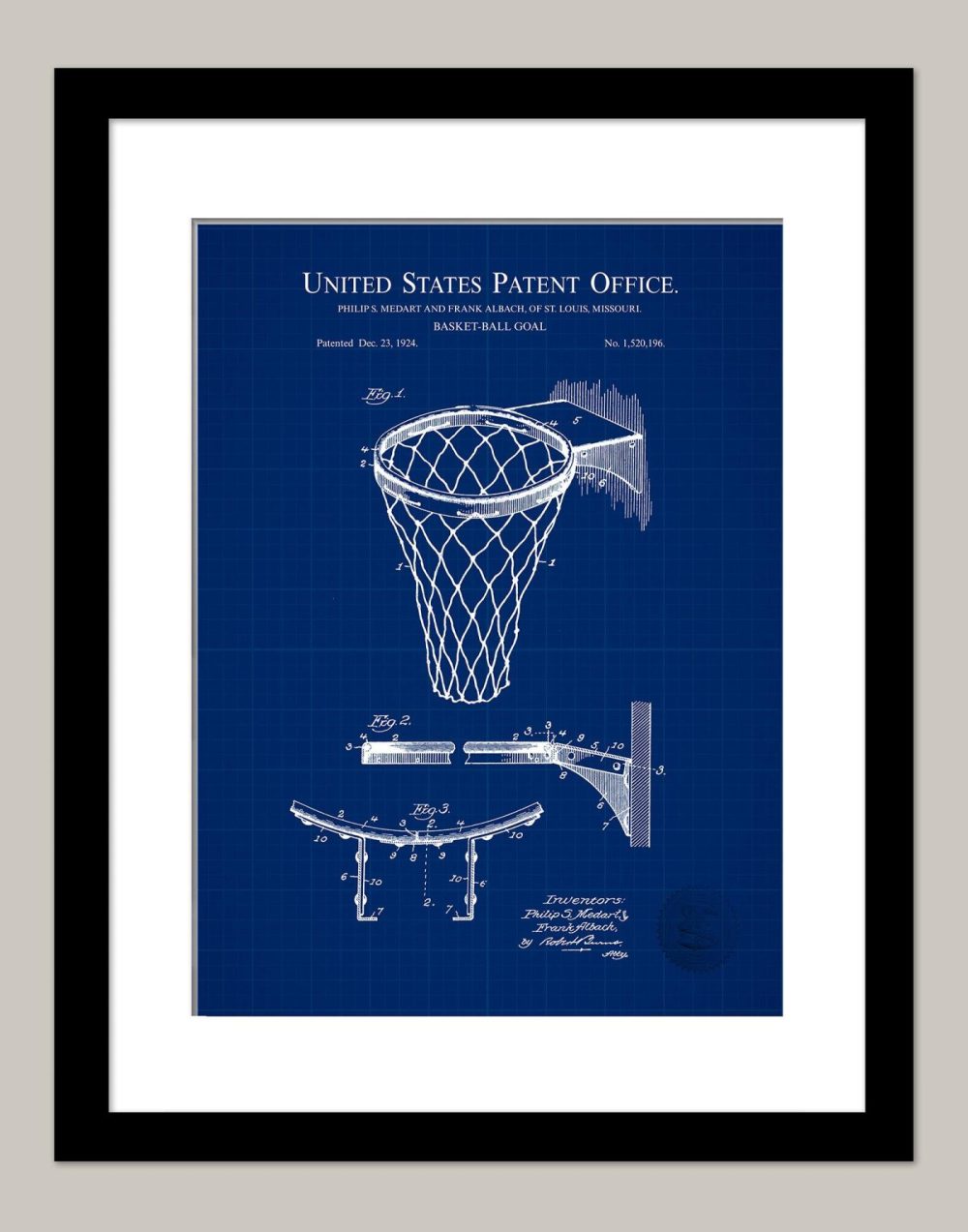 Sports | Basketball Hoop | 1924 Patent Print Shop Antique