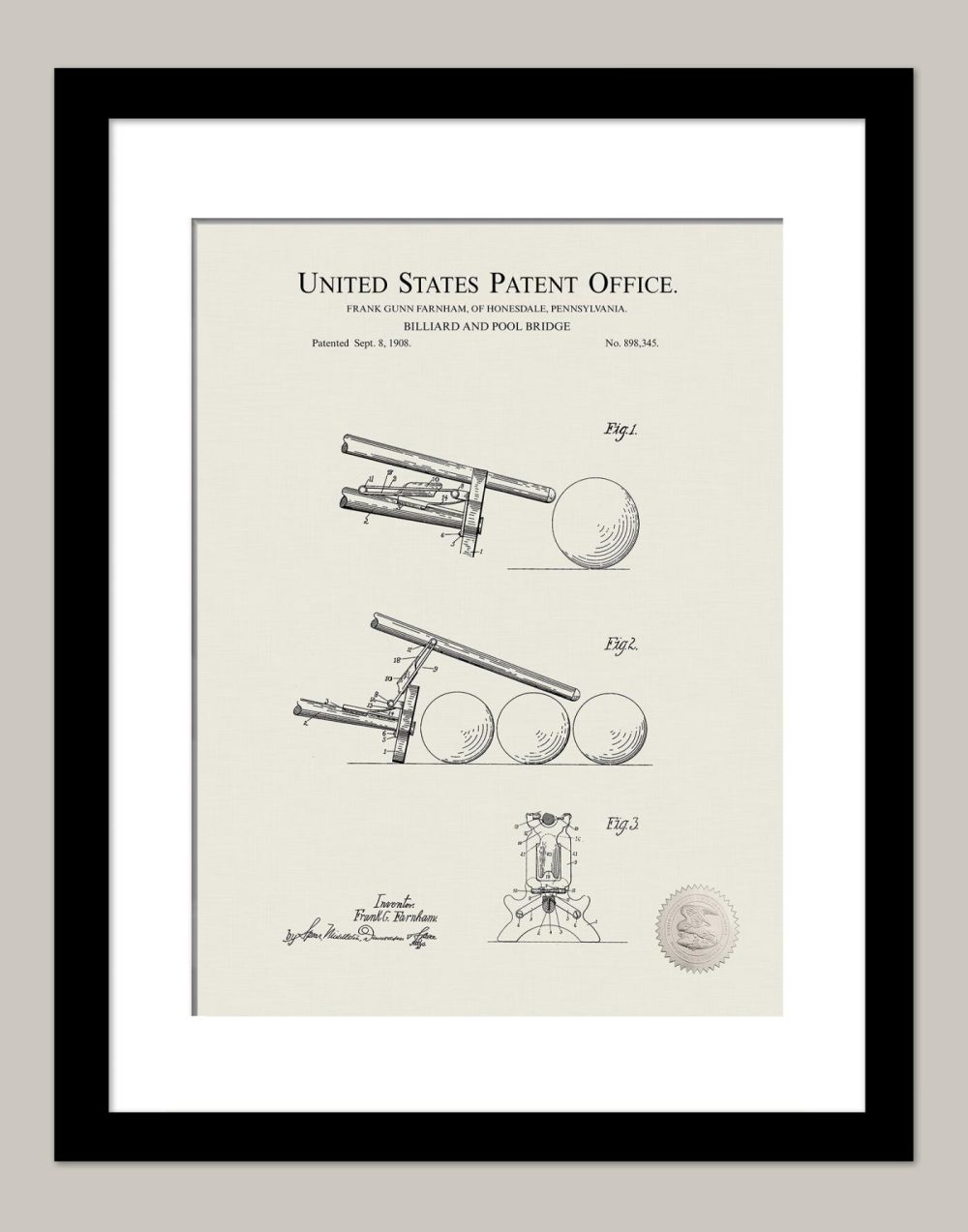 Sports | Billiard – Pool Bridge Print | 1809 Patent Shop Antique