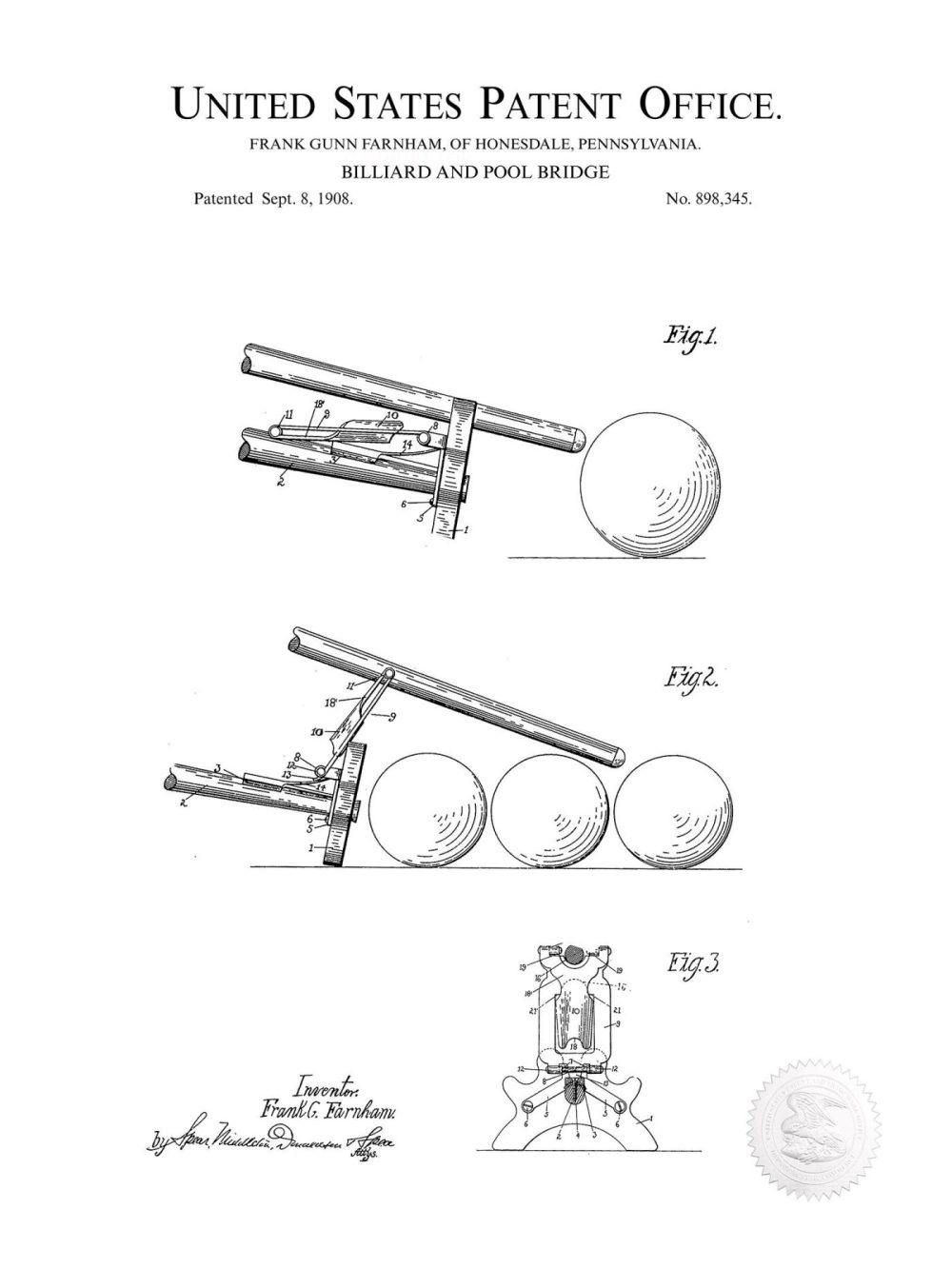 Sports | Billiard – Pool Bridge Print | 1809 Patent Shop Antique