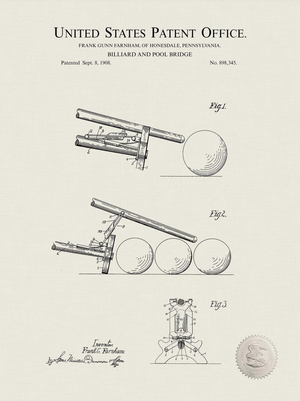 Sports | Billiard – Pool Bridge Print | 1809 Patent Shop Antique