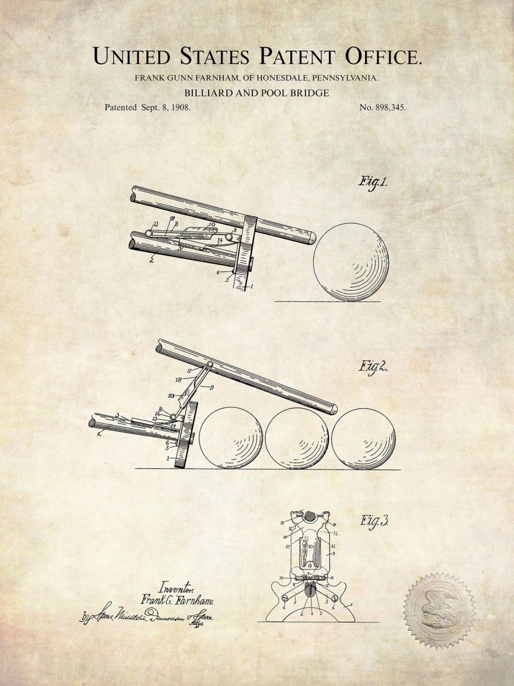 Sports | Billiard – Pool Bridge Print | 1809 Patent Shop Antique