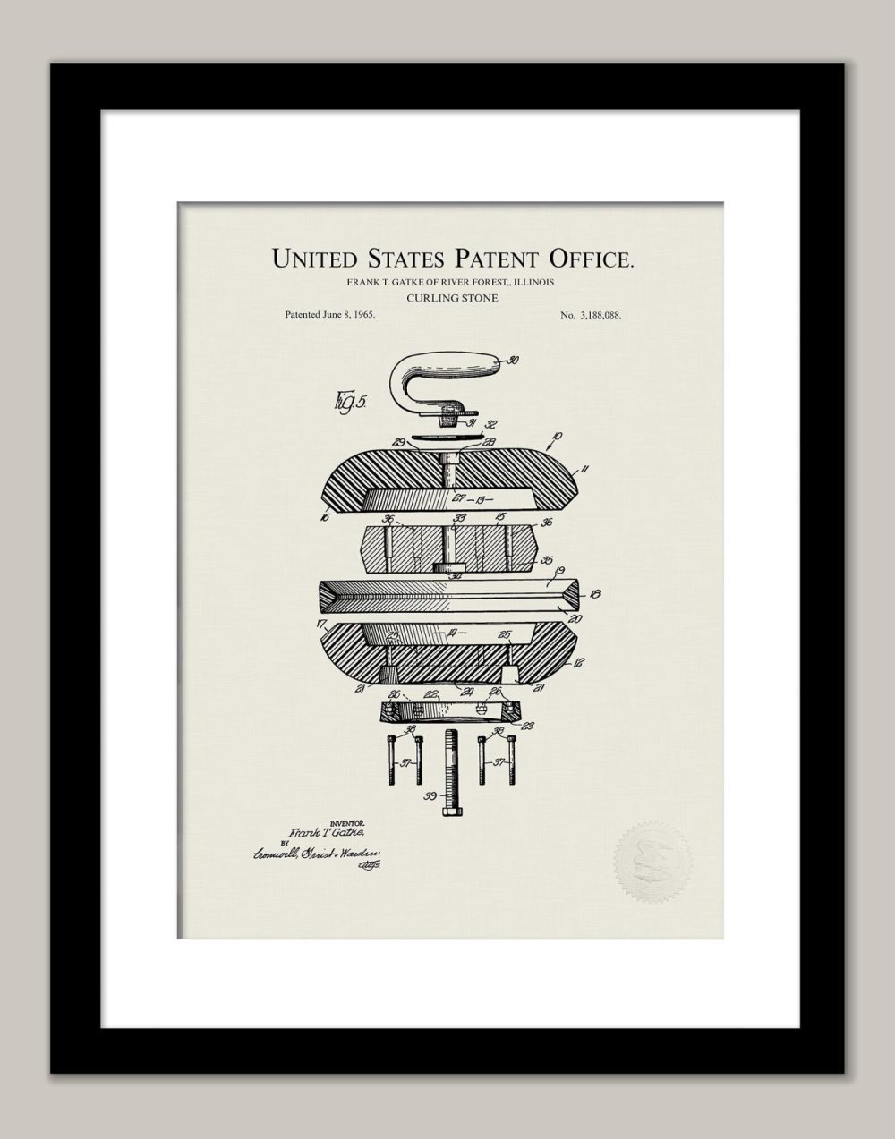 Sports | Curling Stone Design | 1965 Patent Print Shop Antique