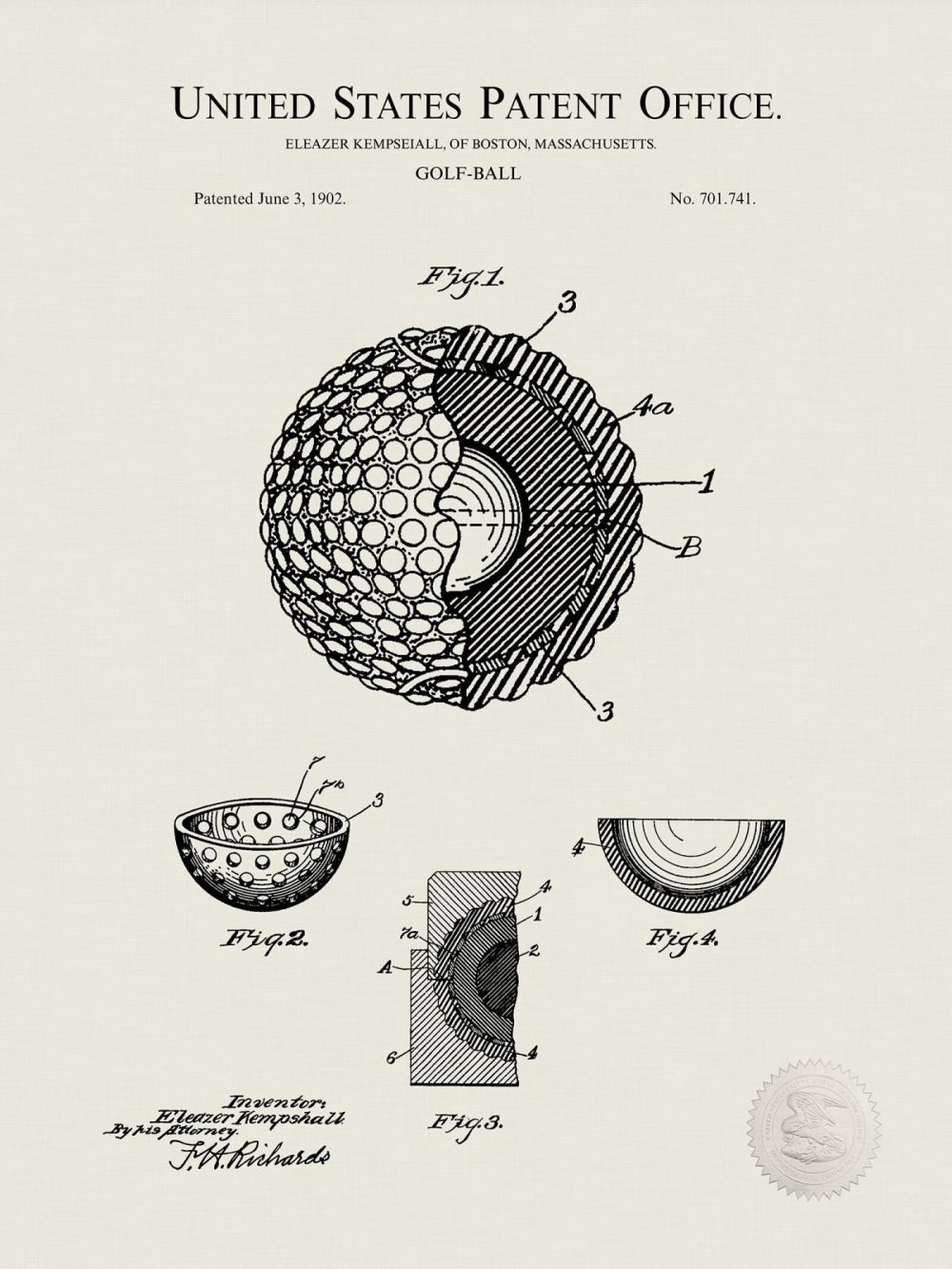 Sports | Golf Ball Design | 1902 Patent Shop Antique