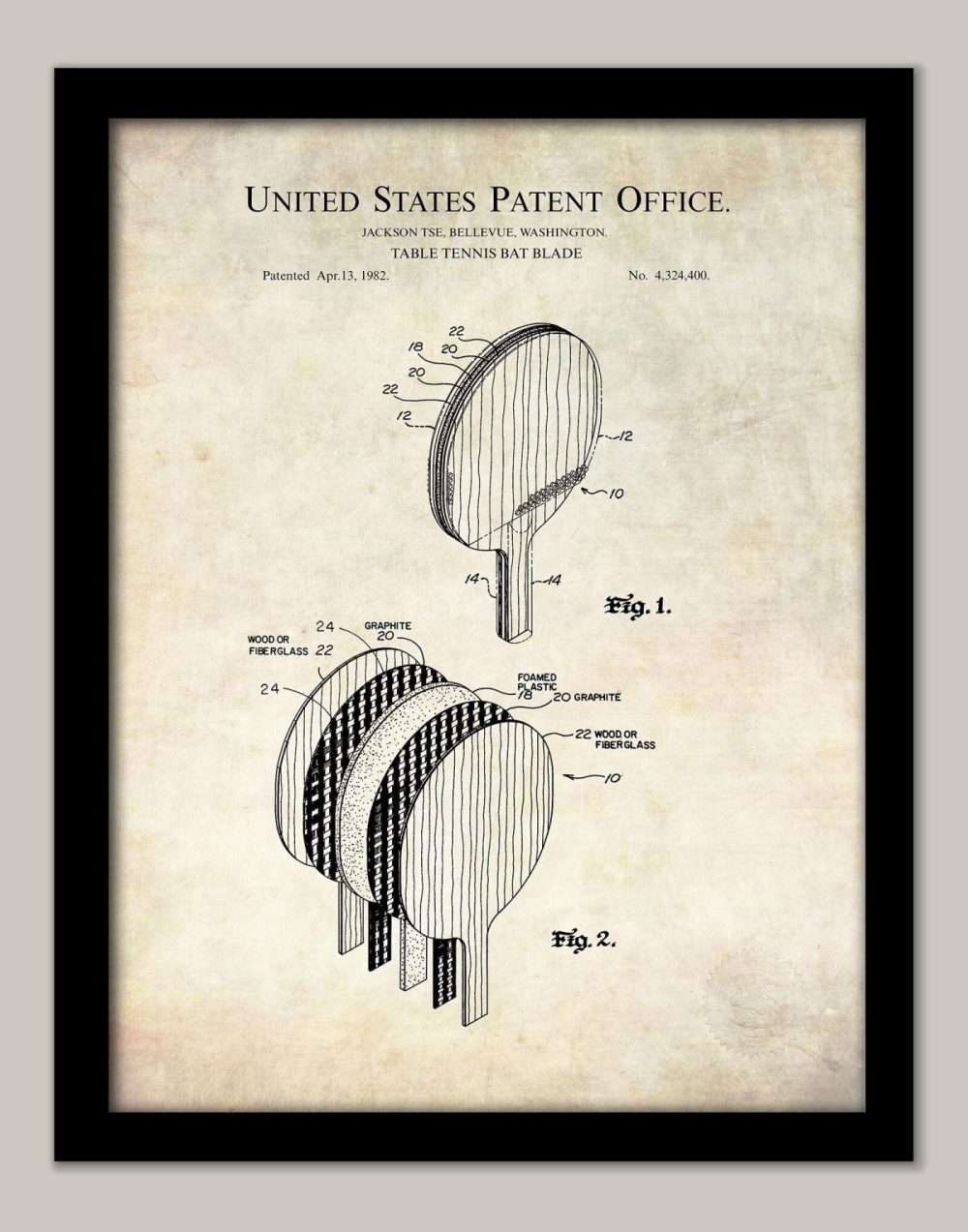 Sports | Table Tennis Paddle | 1982 Patent Shop Antique