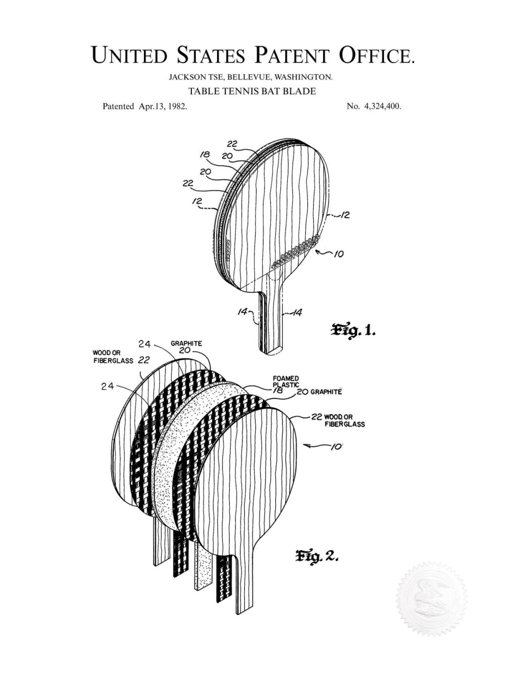 Sports | Table Tennis Paddle | 1982 Patent Shop Antique