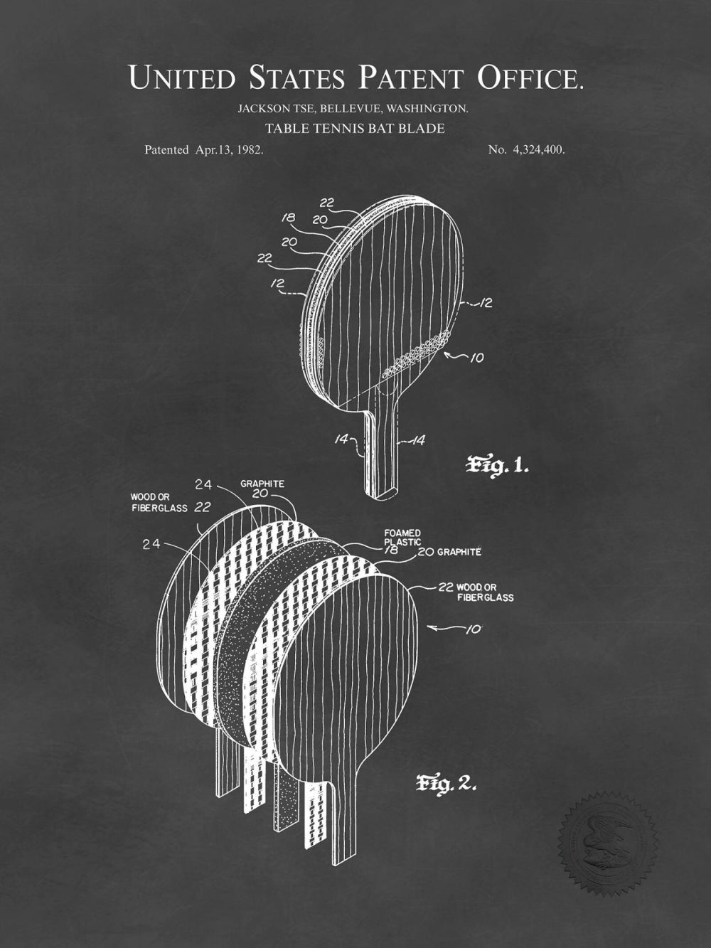 Sports | Table Tennis Paddle | 1982 Patent Shop Antique