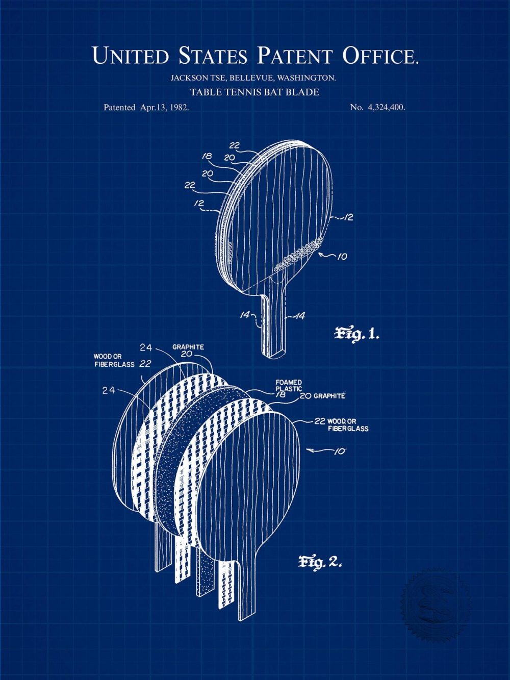 Sports | Table Tennis Paddle | 1982 Patent Shop Antique