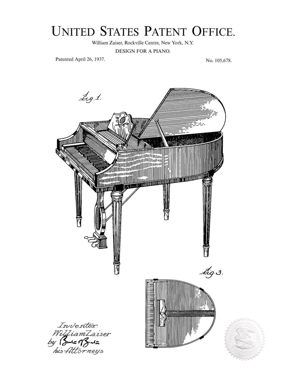 Music / Hip Hop / Instruments | Piano Design | 1937 Rudolph Wurlitzer Patent Music / Hip Hop / Instruments Antique