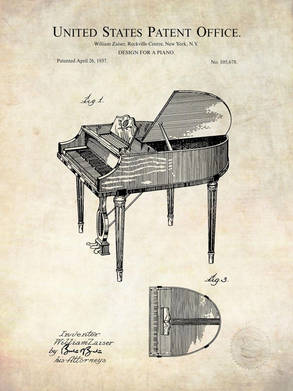 Music / Hip Hop / Instruments | Piano Design | 1937 Rudolph Wurlitzer Patent Music / Hip Hop / Instruments Antique