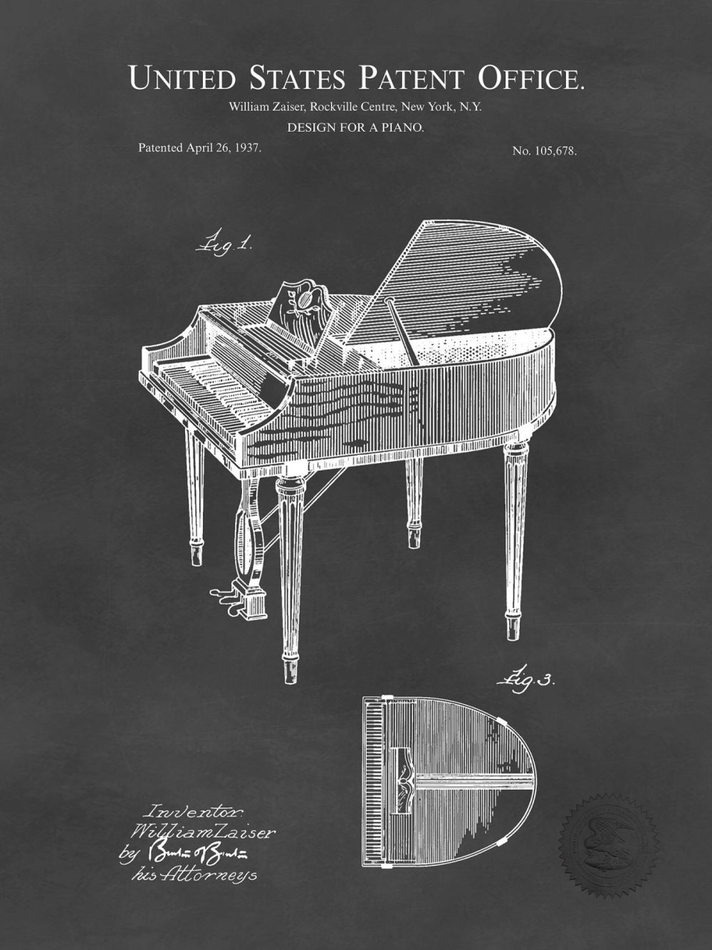 Music / Hip Hop / Instruments | Piano Design | 1937 Rudolph Wurlitzer Patent Music / Hip Hop / Instruments Antique